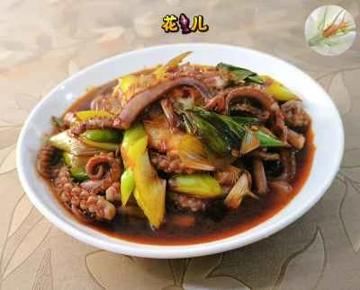 イカの足とネギの炒め物のレシピ