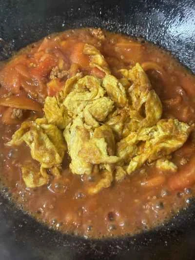 トマト、卵、ひき肉のレシピ手順：10