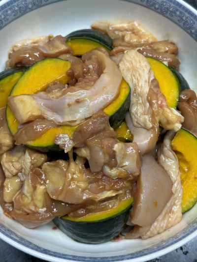 蒸し鶏とベビーカボチャのレシピ手順：7