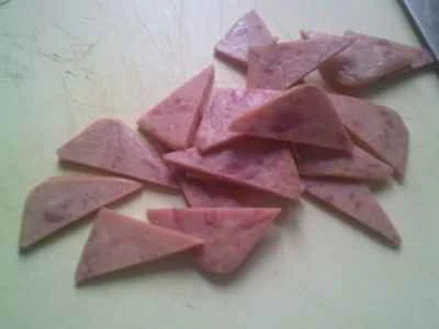 水竹を使ったランチョンミート炒めの作り方：5