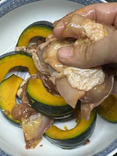 蒸し鶏とベビーカボチャのレシピ手順：6