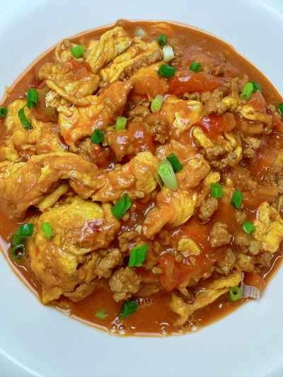 トマト、卵、ひき肉の作り方：14