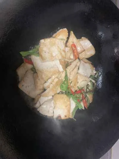 緑と赤ピーマンの豆腐の作り方：9