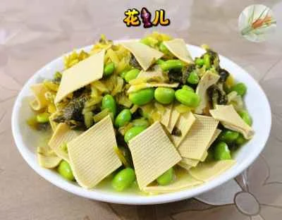 漬物、枝豆、豆腐皮の炒め物のレシピ