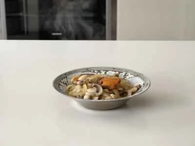 きのこ、玉ねぎ、ムール貝のレシピ