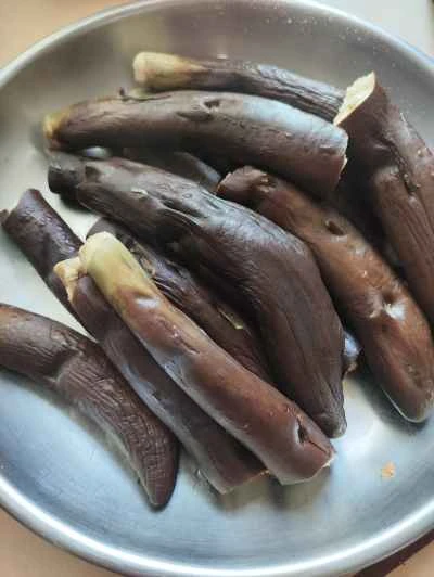 手でちぎったナスの作り方：3