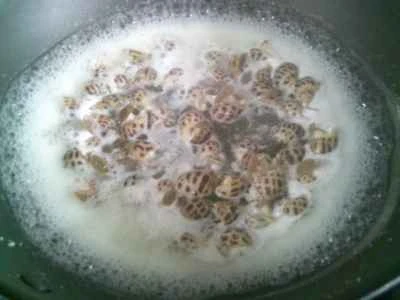 ピクルスにしたカラシナのソースを添えた茹でツブ貝の作り方：5