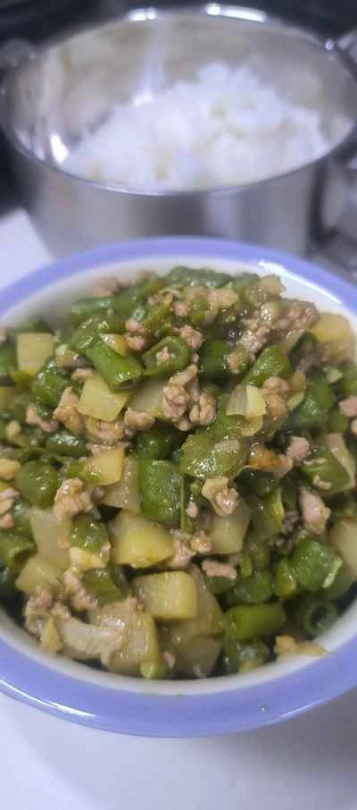 ひき肉、ジャガイモ、インゲンの炒め物の作り方：5