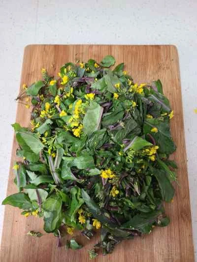 赤からし菜と豆腐の炒め物の作り方：2