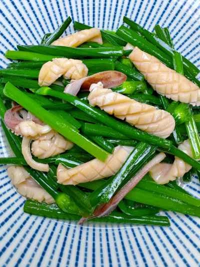 干しイカとニラの花の炒め物の作り方：13