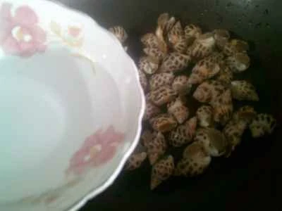 ピクルスにしたカラシナのソースを添えた茹でツブ貝の作り方：3